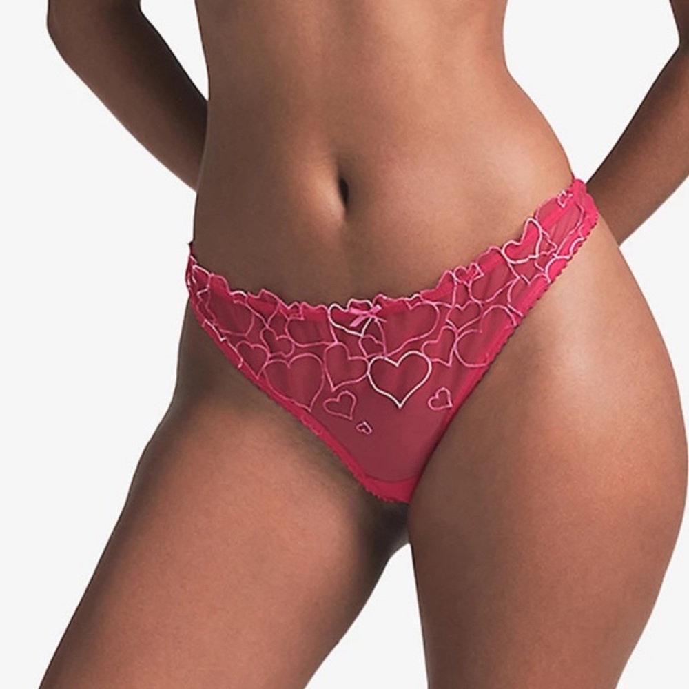 SKIMS Heart Embroidered Tulle Thong Pink Size 2X NWT